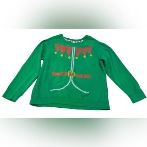 Holiday Time Green Sweater with Red and White Stripes